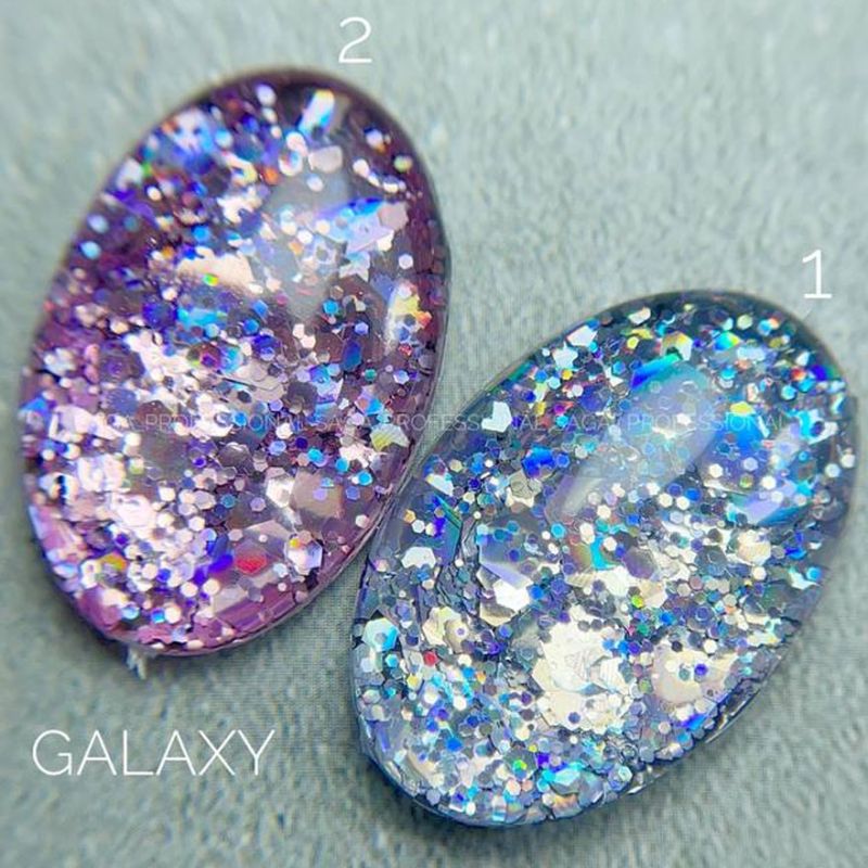 SAGA professional Galaxy glitter 01 (прозорий з голографічними сріблястими блискітками) 8 мл