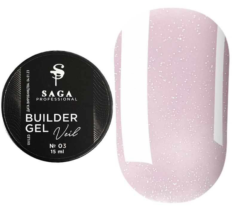 SAGA professional Builder Gel Veil 03 (светло-розовый с микроблеском), 15 мл
