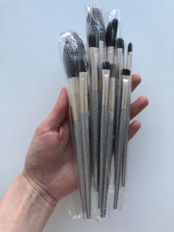 Makeup brush set 10 pcs, with silver sequins