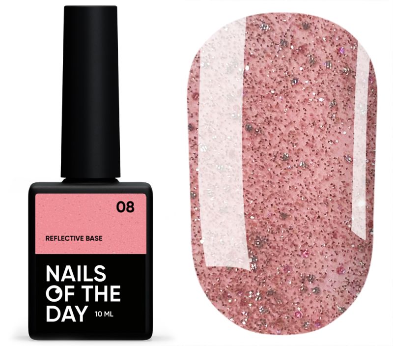 Nails Of The Day Base Reflective No. 08 (peach with silver and pink shimmer, reflective), 10 ml