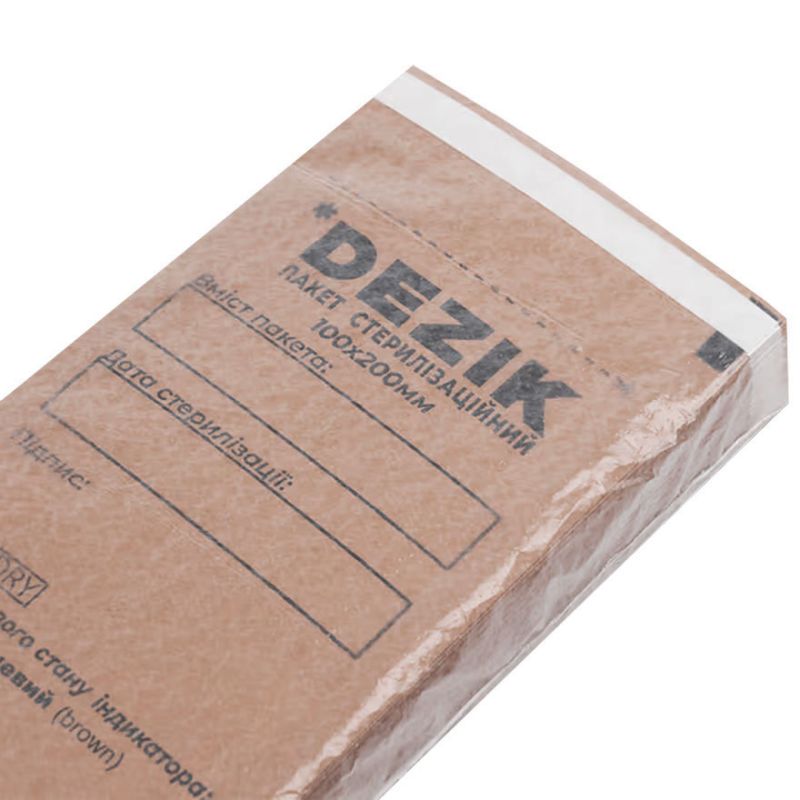 Dezik Kraft bags for air and steam sterilization, transparent 100x200 mm, 100 pcs/pack (with class 4 indicator, 100 pcs)