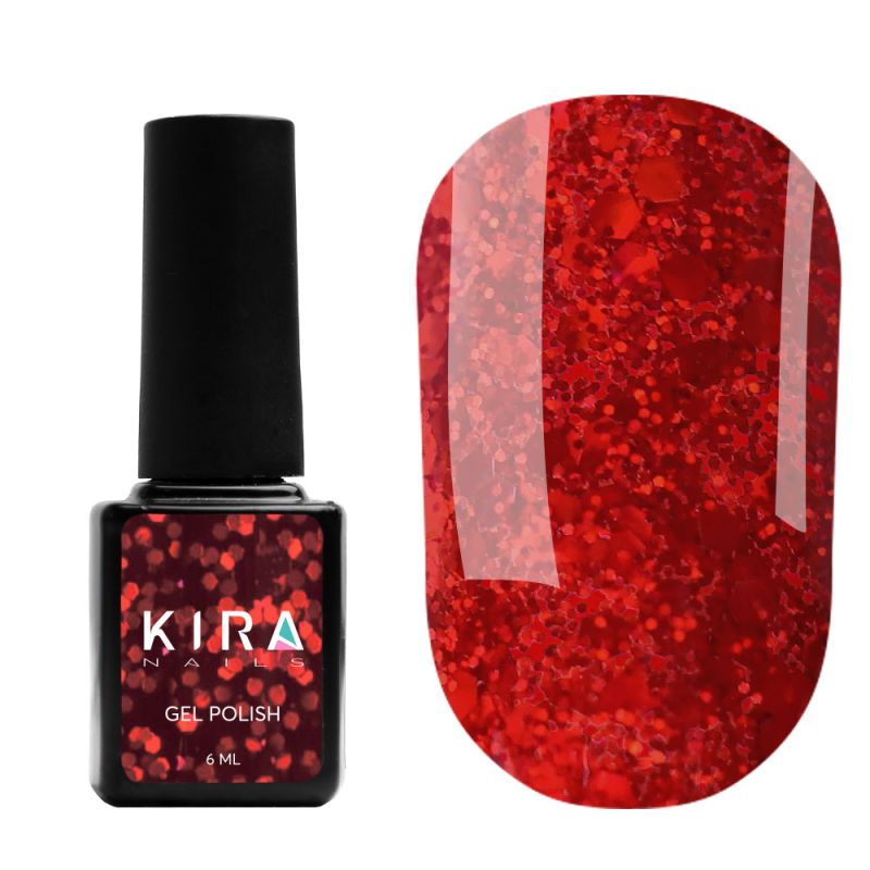 Kira Nails gel varnish No. 095 (intense red with micro-shine), 6 ml