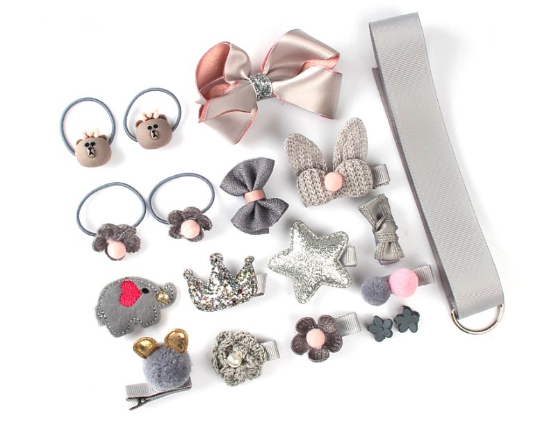 Children's set of hairpins and hair ties, 18 pcs, gray