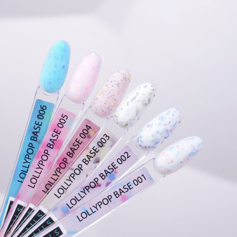 Kira Nails Lollypop Base №006 (голубой с разноцветными хлопьями), 6 мл