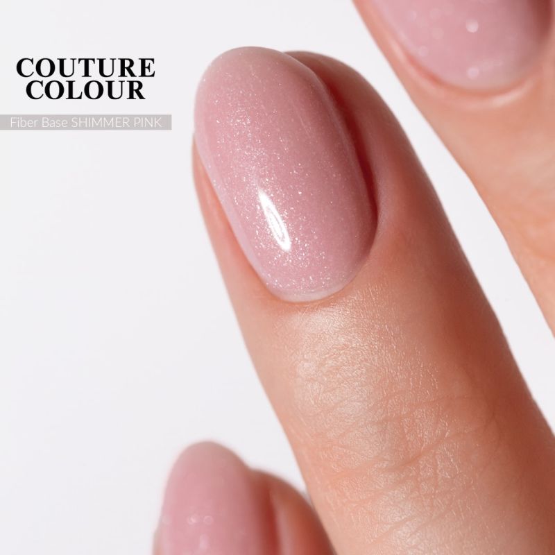 Couture Color Fiber Base Shimmer Pink - nylon fiber gel polish base, pink with shimmer, 9 ml