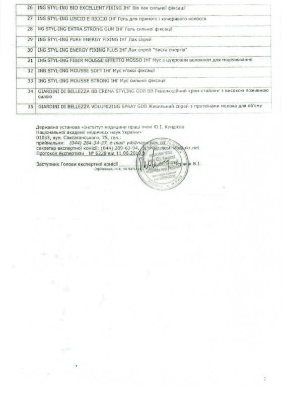 Hygienic certificate ING PROFESSIONAL