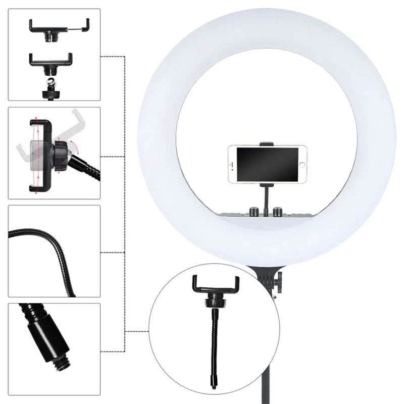 Professional ring lamp Soft Ring Light RL-18 (3 mounts + remote control + tripod + bag) ring diameter 45 cm, (warranty 1 month)