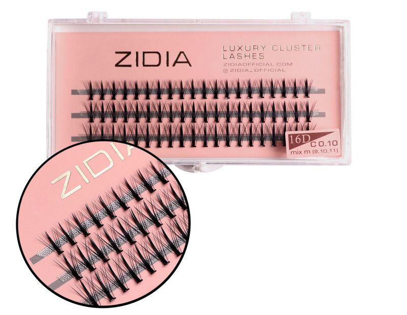 ZIDIA Cluster lashes Ресницы-пучки 16D KIM C 0,10 MIX M(3 ленты, размер 9, 10, 11 мм)