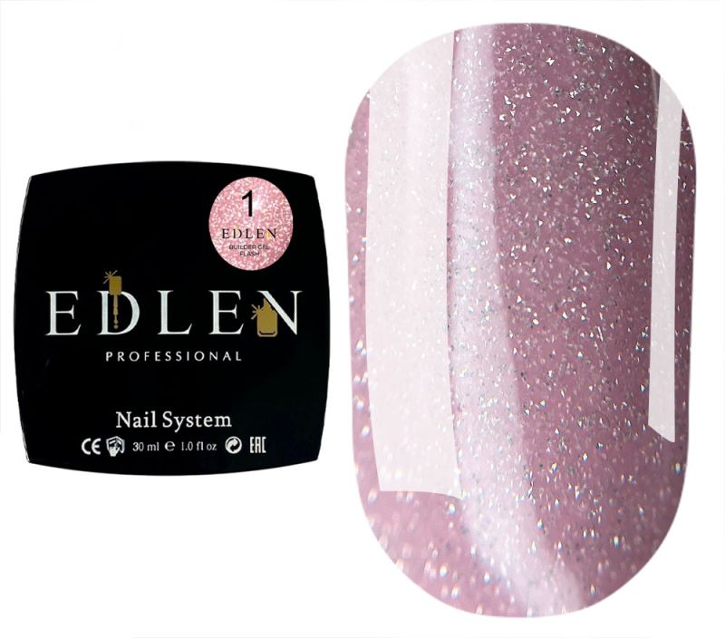 Edlen Гель для ногтей Builder gel Flash 01 (пастельно-розовый, светоотражающий), 30 мл