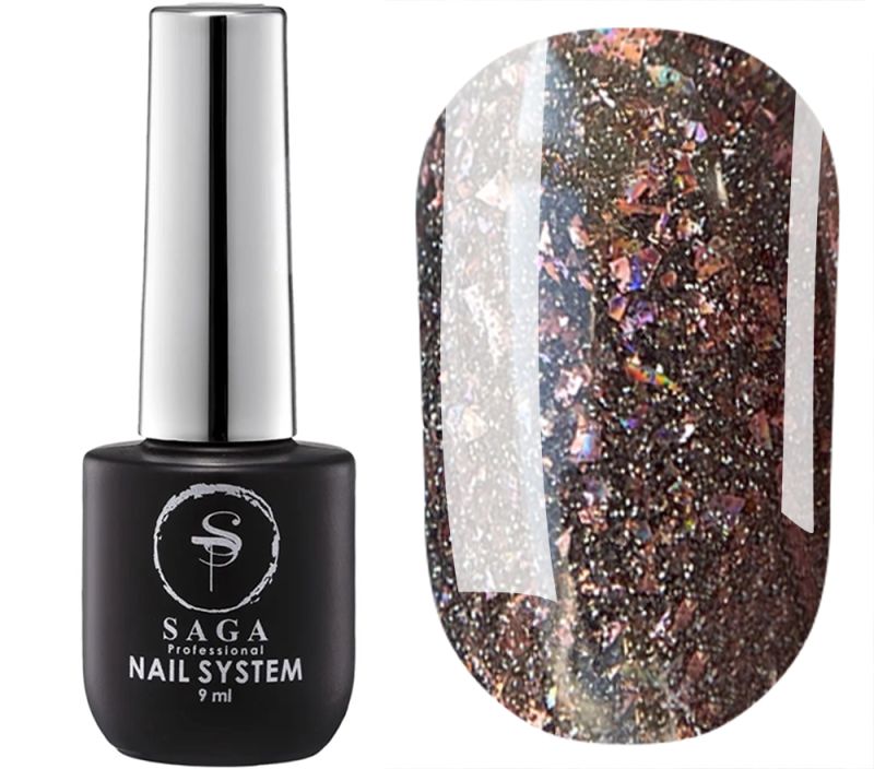 SAGA professional Gel polish Fiery gel 33 (peach with microshine and sparkles, reflective), 9 ml