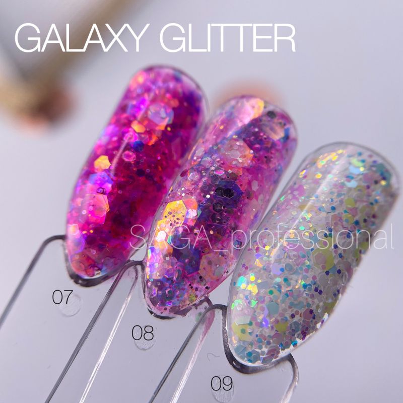 SAGA professional Galaxy glitter 07 (прозорий з голографічними малиновими блискітками), 8 мл