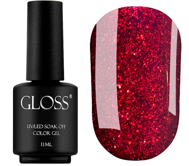 Гель-лак GLOSS 407 (малиново-червоний з мікроблиском), 11 мл