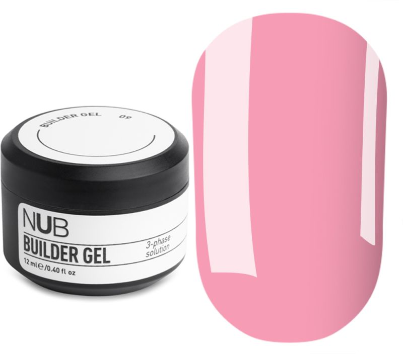 NUB Builder Gel №09 - Гель для наращивания трехфазный густой (розовый), 12 мл
