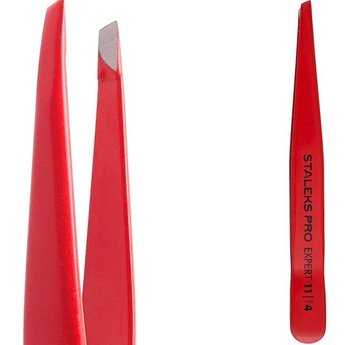 STALEKS PRO - Пинцет для бровей EXPERT 11 TYPE 4, узкие скошенные кромки (красный)