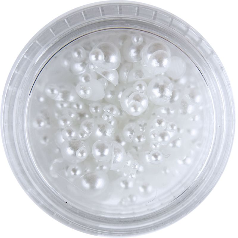Nail decor pearls, halves White, 2.5 g, Mix, (in a container)