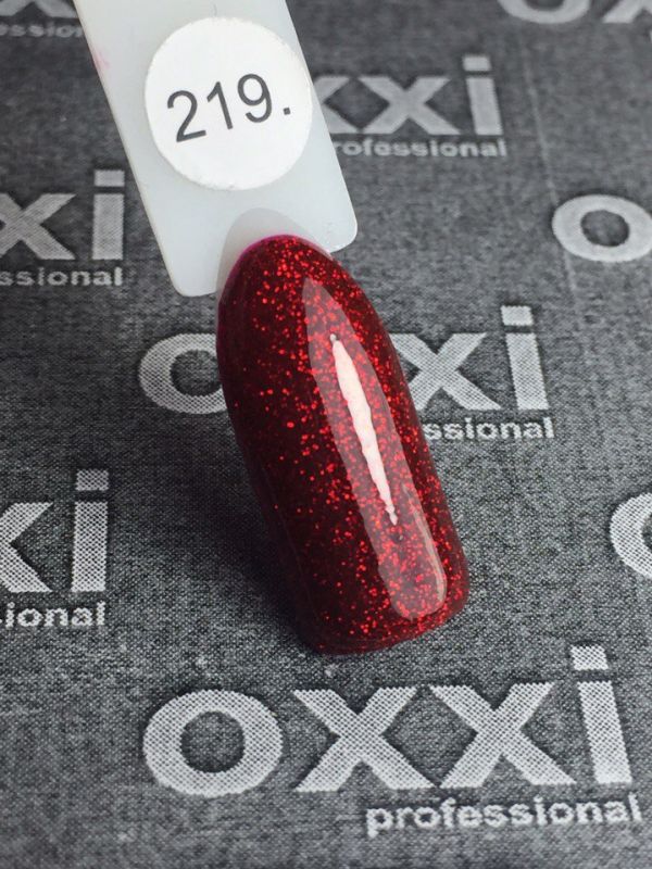 Гель-лак OXXI Professional №219 (красно-бордовый, с блестками), 10 мл