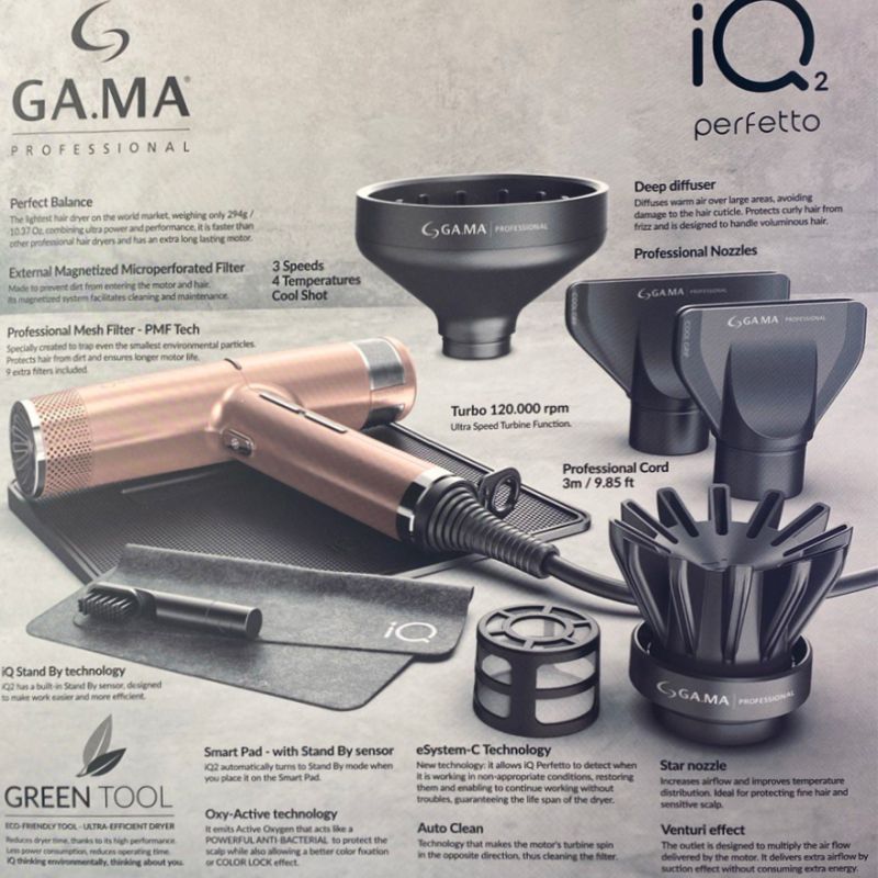 GA.MA Hairdryer IQ 2 Perfetto 1700-2000 W Gold/Rose (12 month warranty)