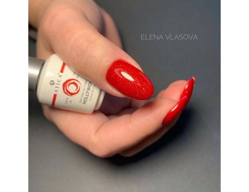 Gel polish Atica Hollywood GPM14 (red, glitter), 7.5 ml