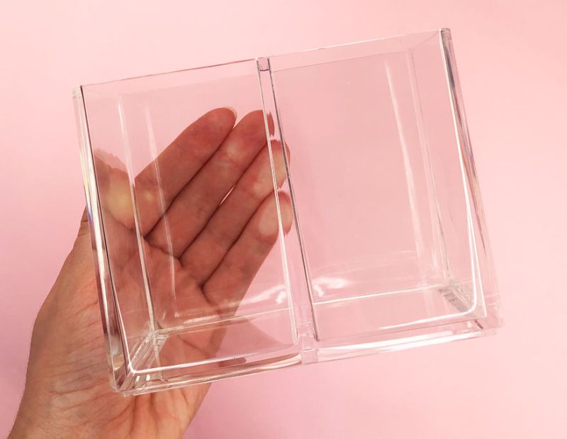 File and brush holder double, square transparent