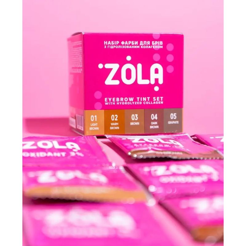 ZOLA Набір фарб для брів з колагеном у саше Eyebrow Tint With Collagen 5x5ml (5 кольорів)