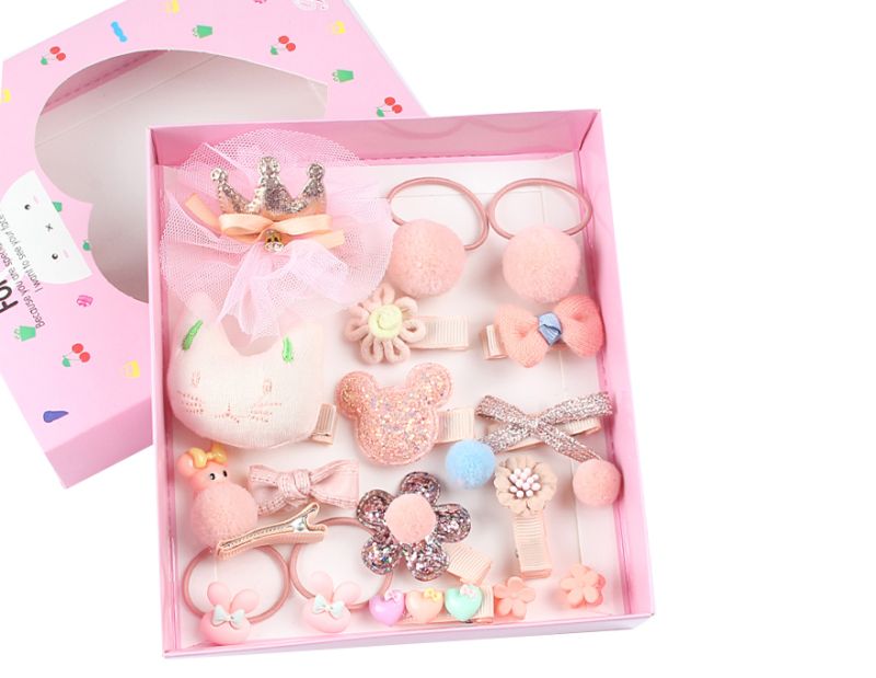 Children's set of hairpins and hair ties, 18 pcs, peach