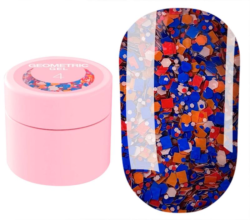 LUNA Блесточки для ногтей Geometric Gel №4 (синий, оранжевый, красный), 5 мл