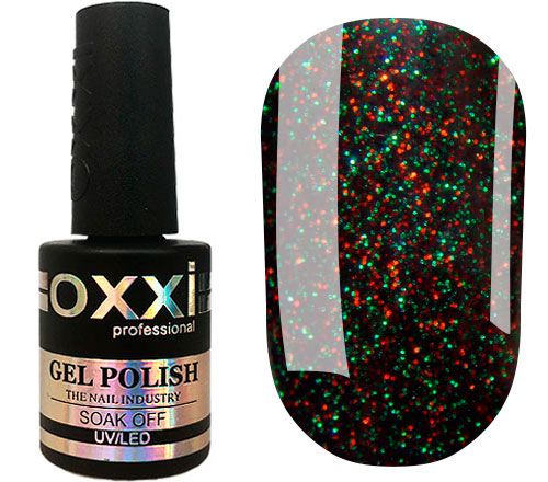 OXXI Gel nail polish No. 239 (black with red and green micro-shimmer), 10 ml