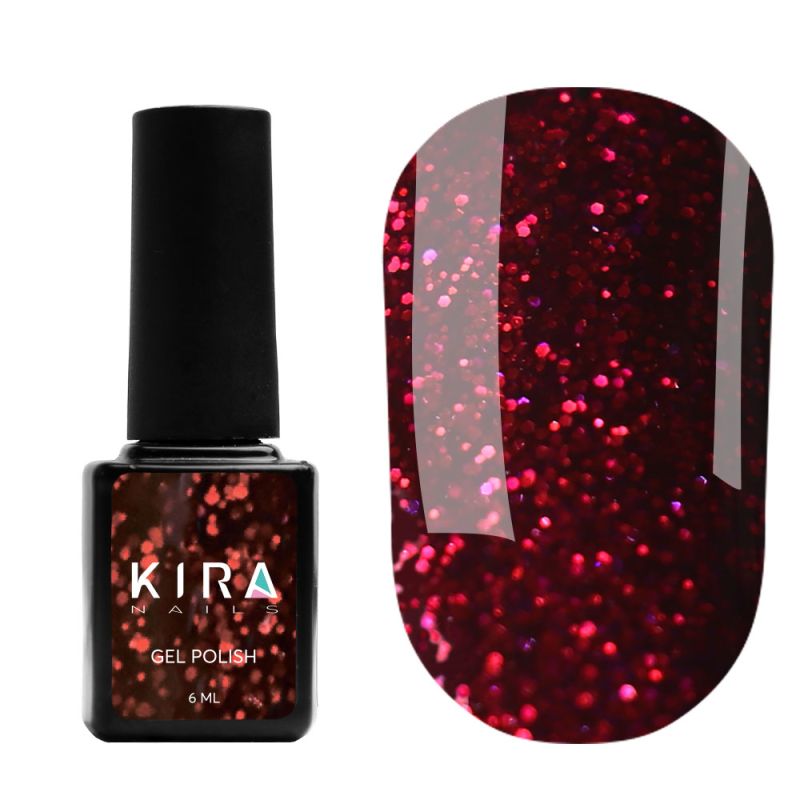 Red Hot Kira Peppers gel varnish No. 005 (cherry with raspberry sparkles), 6 ml