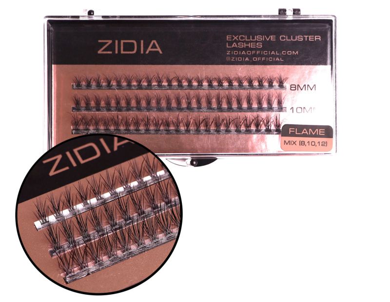 ZIDIA Cluster lashes 20D Flame Series C 0.10 Mix (3 bands, size 8, 10, 12mm)