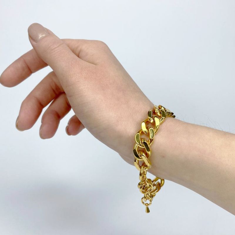 Massive hand chain, metal, gold, 18 cm