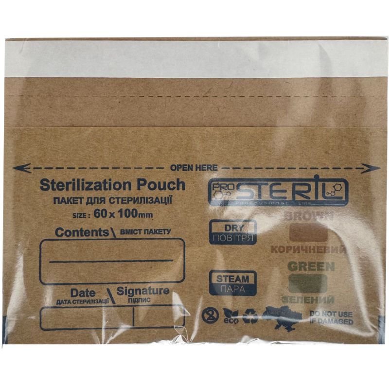 ProSteril Kraft bags for air and steam sterilization 60x100 mm, 100 pcs / unitary enterprise