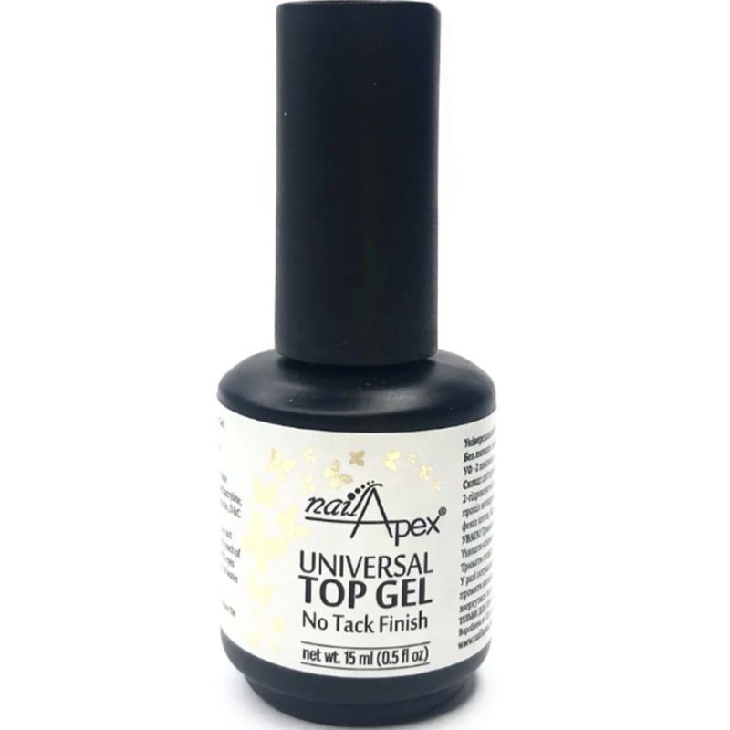 NailApex Top Gel No Tack Finish universal, топ без липкого слоя, 15 мл