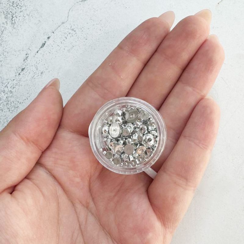 Nail decor pearls, halves Silver, 2 g, Mix, (in container)