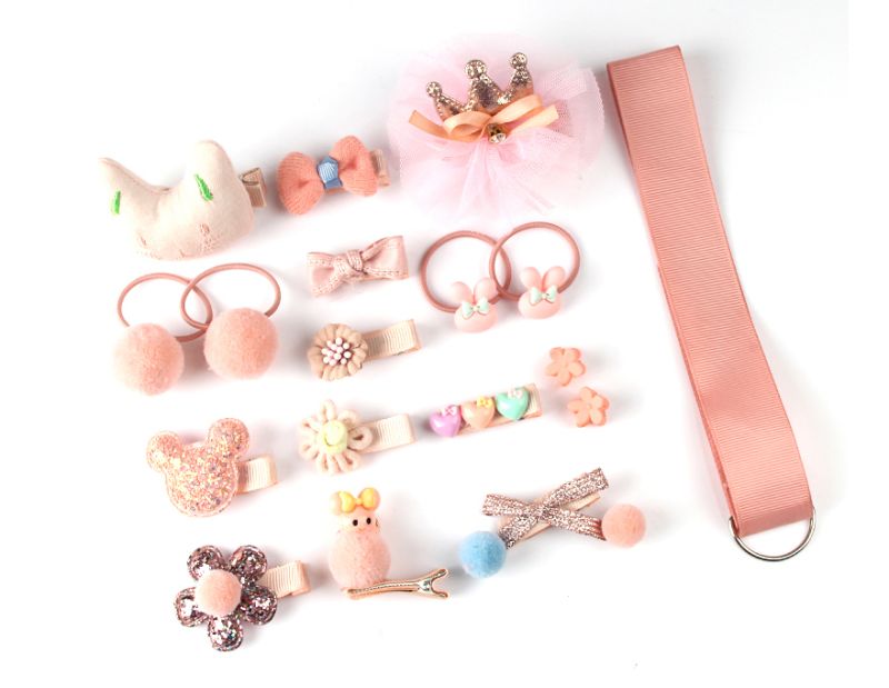Children's set of hairpins and hair ties, 18 pcs, peach