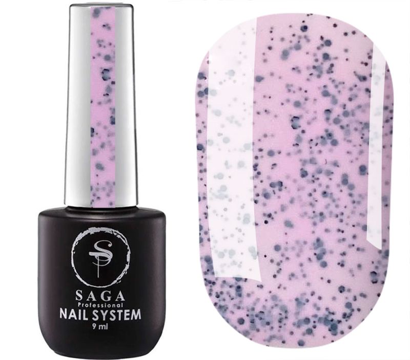 SAGA professional gel polish Black Snow 04 (lilac with black chips), 9 ml